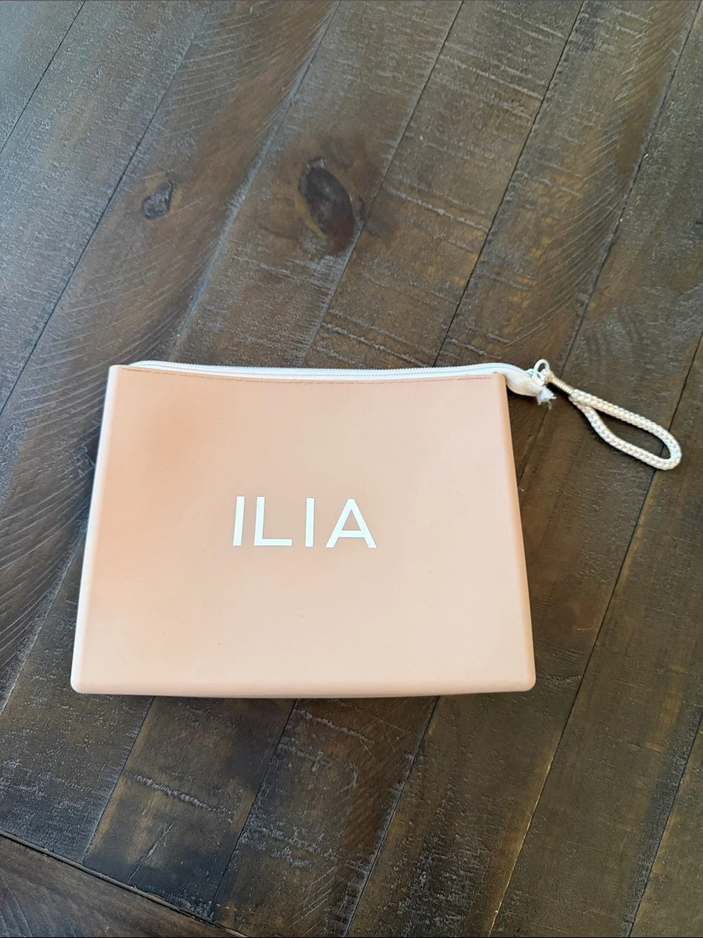 ILIA silicone Blush Beige Zip Cosmetic Pouch